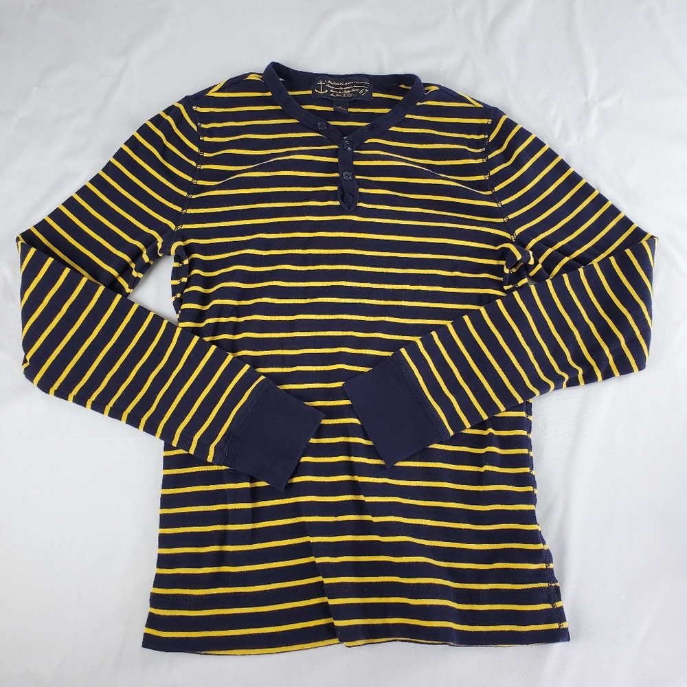 Lauren Jeans Co Pullover Cotton Knit Top Womens Small Navy Gold Vintage Y2K
